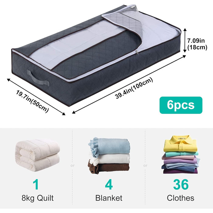 6 штук підліжкова комода, підліжкові ящики для зберігання з флісу, складані мішки для зберігання одягу, підліжкові мішки для зберігання одягу