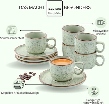 Набір посуду SÄNGER Rio 24 елементи: 6 тарілок, 6 сніданок, 6 глибоких тарілок, 6 салатників, посуд для 6 осіб, блакитний, Steingut, VALUE COLLECTION (12 чашок еспресо)