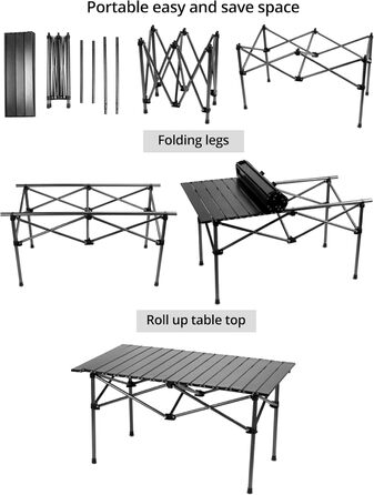Складний стіл QWORK® для кемпінгу, подорожей, пікніка 95x55x50 см, чорний