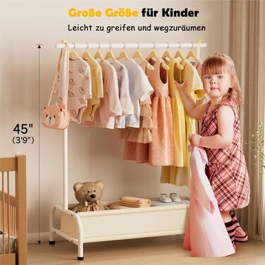 Детский вешалка для одежды MISSLO с корзиной, белая. Компактная стойка для хранения детской одежды, выдерживает большую нагрузку. Размеры: 38 x 81 x 114 см
