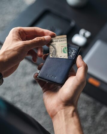 Кредитне портмоне для чоловіків VULKIT з автоматичним витягуванням карт, RFID NFC захистом, шкіряний фантик, на 5-9 карт (блакитний)