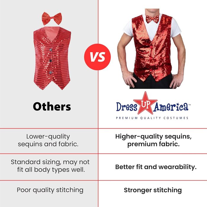 Жіноча/Чоловіча жилетка з паєтками Dress Up America з краваткою - червона, блискуча, з V-подібним вирізом