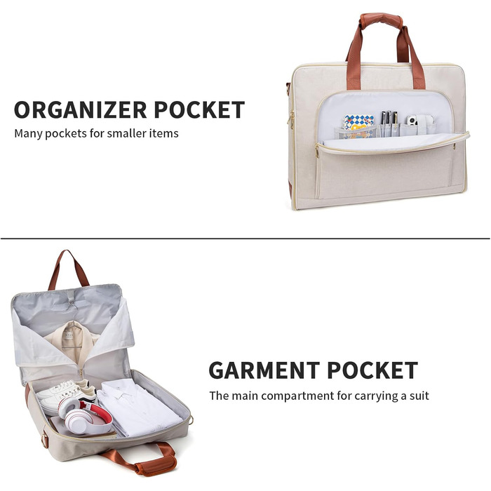 Portable Garment Bag, Men's Garment Bag for Business Travel, Large Leather Travel Bag with Shoe Compartment (Size L, Beige)