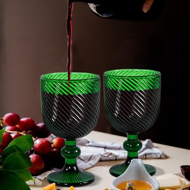 Набір вінтажних келихів для вина, 350 мл, 6 шт., кришталеве скло з тисненням, придатні для миття в посудомийній машині, рожеві