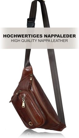 Чоловіча поясна сумка Marc Peter® Varadero з натуральної шкіри Наппа | Перехресна сумка на пояс для чоловіків та жінок | Сумка на пояс з регульованим ремінцем | Шкіряна сумка-чокер | Сумка через тіло (Чорний шоколад)