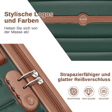 Чемодан KONO Reisekoffer Trolley 3-частинний з ABS+PC, жорсткий, з подвійними колесами та кодовим замком (великий 76 см, темно-зелений/коричневий)