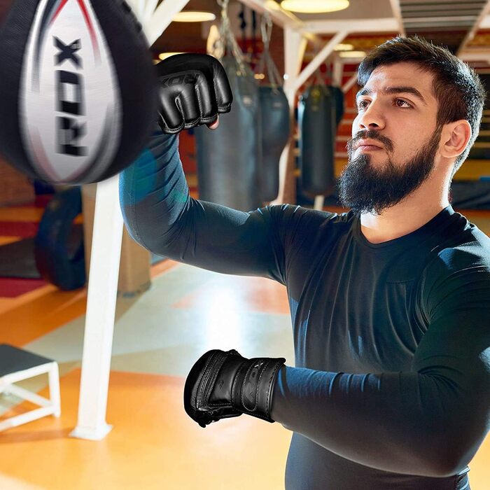Боксерські рукавички RDX MMA чорні, професійні, шкіра Maya Hide, для тренувань, греплінгу, спарингу, кікбоксингу, муай-тай, боксу, чоловічі