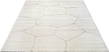 Килим Everest - сучасний коротковорсовий килим для вітальні та спальні з ефектом висоти-низькості, 3D ефект, висока щільність ворсу та приємна м'якість, дизайн Panglao, кремовий (200 x 290 см)