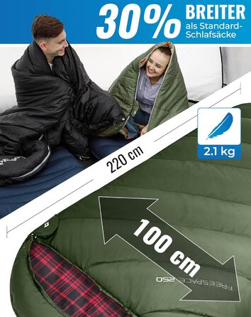 KingCamp XXL 3-Season Sleeping Bag - Oversized Adult Sleeping Bag for Camping, Backpacking, Hiking, and Travel - Lightweight Indoor/Outdoor (#Classic Olive)