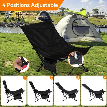 Крісло для кемпінгу складне, до 150 кг, легке, регульоване, з сумкою, для відпочинку на природі, риболовлі, саду, пляжу, піших прогулянок (Чорний)