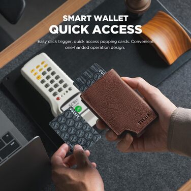 Гаманець-картхолдер VULKIT RFID захист, шкіряний, для чоловіків та жінок, з відділенням для грошей та магнітним закриттям, колір Еспресо
