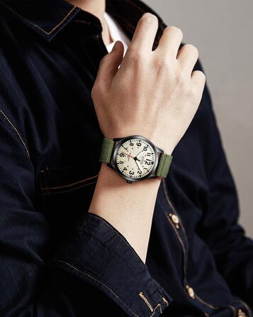 Чоловічий годинник CIVO водонепроникний, аналоговий кварц, великі цифри, світловий, військовий стиль, спортивний, для активного відпочинку, легко читати, подарунок (корпус з нейлону, колір B-1 зелений/кремовий)