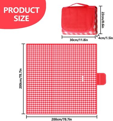 Водонепроникна пікнікова ковдра WAIZHIUA 200x200 см для пляжу, кемпінгу та відпочинку на природі (червона)