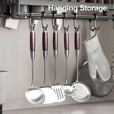 Набір кухонного приладдя з нержавіючої сталі, 5 предметів: лопатка, половник, шумовка, серветка для пасти та шумовка, придатний для миття в посудомийній машині