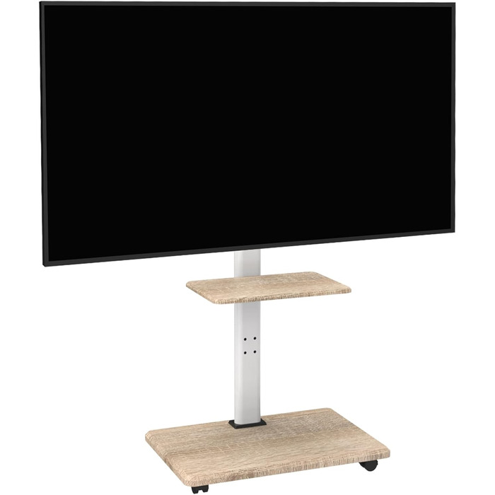 Підставка для телевізора Delphos Mobiler TV Stand - роликова, з дерев'яною основою, для телевізорів 32-70 дюймів, до 45 кг, регульована висота до 130 см, поворотна ±25°, VESA 600x400, біла