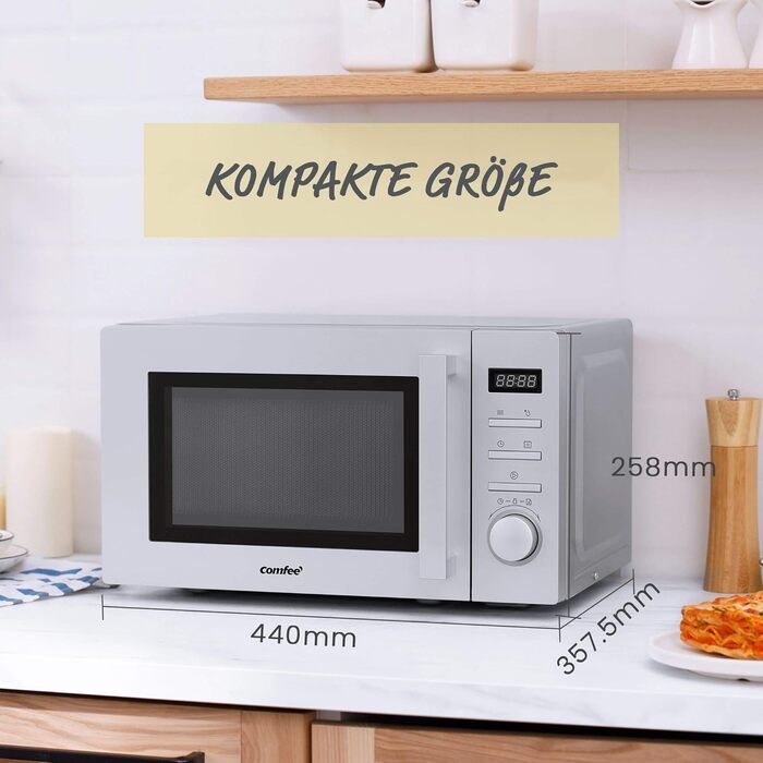 Мікрохвильова піч Comfee CMSN 20di White - 20л, 700W, білий колір, LED-дисплей, 8 меню, таймер, внутрішнє освітлення