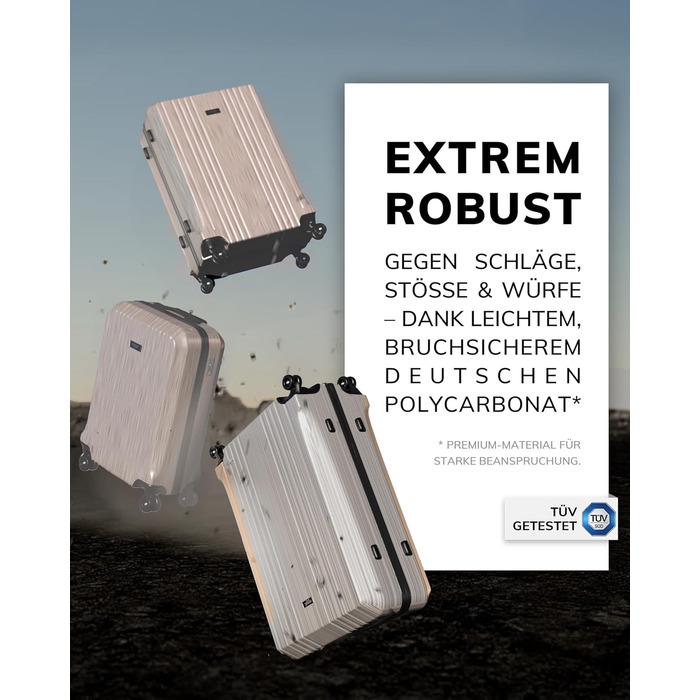 Набір валіз FERGÉ 3 шт. з жорстким корпусом та TSA-замком. Валізи-троліки (ручна поклажа, L, XL). Жорсткі валізи з міцного полікарбонату (3 шт., Ivory-matt)