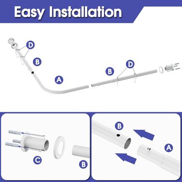 Регульована штанга для душу L-Form, 68–96 см × 68–96 см, нержавіюча сталь, кутова, вологостійка, з 12 кільцями та комплектом шурупів, білий колір
