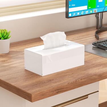 AITEE Acrylic Cosmetic Tissue Box: 25x13x9 cm White Tissue Box with Magnetic Cover for Dining Room, Bathroom, Bedroom, Office, Coffee Table, Car