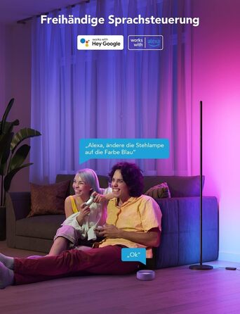 Govee LED-лампа RGBIC з Wi-Fi, диммування, сумісна з Alexa та Google Assistant, 16 млн кольорів, 58 режимів, музичний режим, DIY для ігор та сну, чорний, 1 шт.