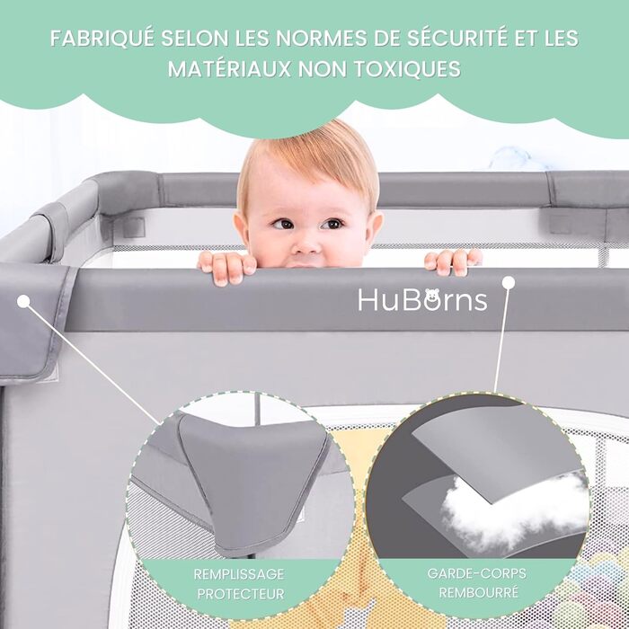 HuBorns - Playpen Baby 120x120cm, Non-Slip, Safe and Stable Baby Playard with CE Certification, Baby Playpen for Playing and Easy to Clean, 2 Rings Included