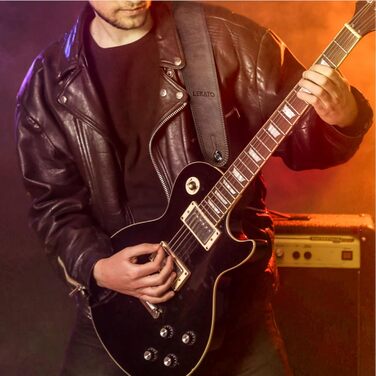 Шкіряний ремінь для гітари Lekato з товстою амортизуючою подушкою, універсальний для бас, електро-, акустичної та класичної гітари, регульований, довжина 41-51 см (колір коричневий)