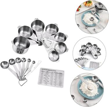 HOMSFOU 15st Measuring Spoon Conversion Chart Metal Measuring Spoons Measuring Scale Measurement Metal Measuring Espresso Spoon Baking Espresso Measuring Cup Stainless Steel Multi-Purpose 3-Piece Set