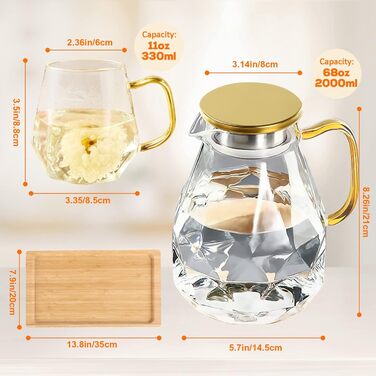DUJUST Glass Teapot with 4 Cups