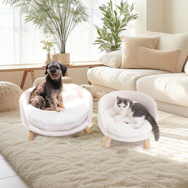Luxury Cat Sofa, Large Cat Sofa, Cat Chair, Cat Stool, Elevated Cat Bed with Cat Cushions, Pet Sofa, Dog Sofa for Small Dogs, 40cm beige (L 62 x W 62 x H 33 cm)