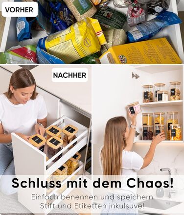 Набір скляних контейнерів для зберігання Deco haus® (6 шт.) з кришкою, етикетками - герметичні банки для круп, макаронів, спецій