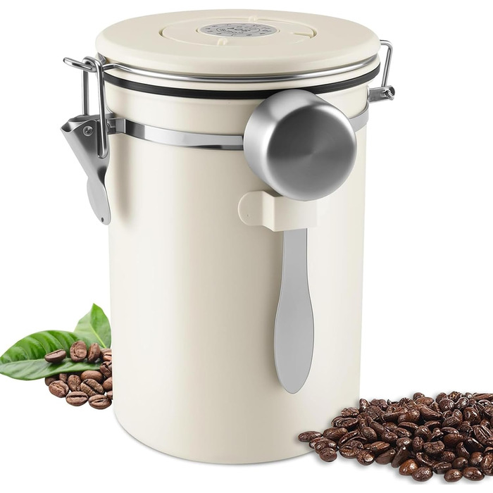 Герметичний контейнер для кави з нержавіючої сталі, 1.8L, з мірною ложкою та індикатором дати, для кави, чаю, горіхів, какао, зберігає свіжість