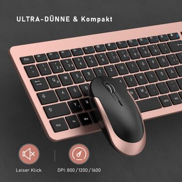 Бездротовий комплект клавіатури та миші Seenda SK38-3: ультратонкий, перезаряджається, ергономічний, з захистом від пилу, DE QWERTZ, чорно-зелений