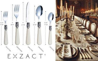 EXZACT Ivory Creme Flatware Set, 20 Pieces, Stainless Steel with Detailed Handles, Traditional, Elegant, Vintage Style/Antique