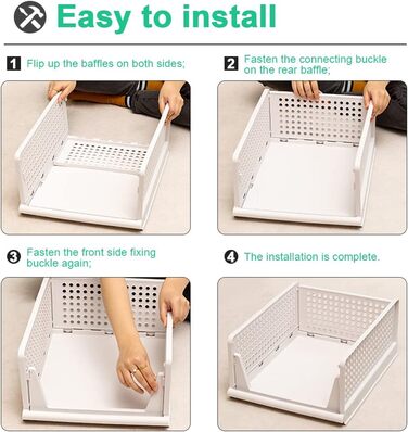 THATSRAD 3-Tier Drawer Box Closet Drawer Boxes Stackable Shelf for Closet Interior Foldable Storage Boxes Drawer White Stackable Drawers for Clothes Bedroom Kitchen Bathroom