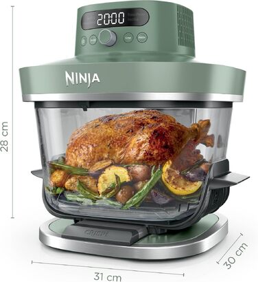 Скляна аерофритюрниця Ninja CRISPi PRO XL з 5 функціями, мохово-зелена