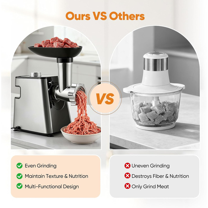 Електричний м'ясоруб 2800 Вт з насадками для овочів та сиру, кухонний комбайн 5-в-1 для м'яса, овочів, сиру та приготування ковбас