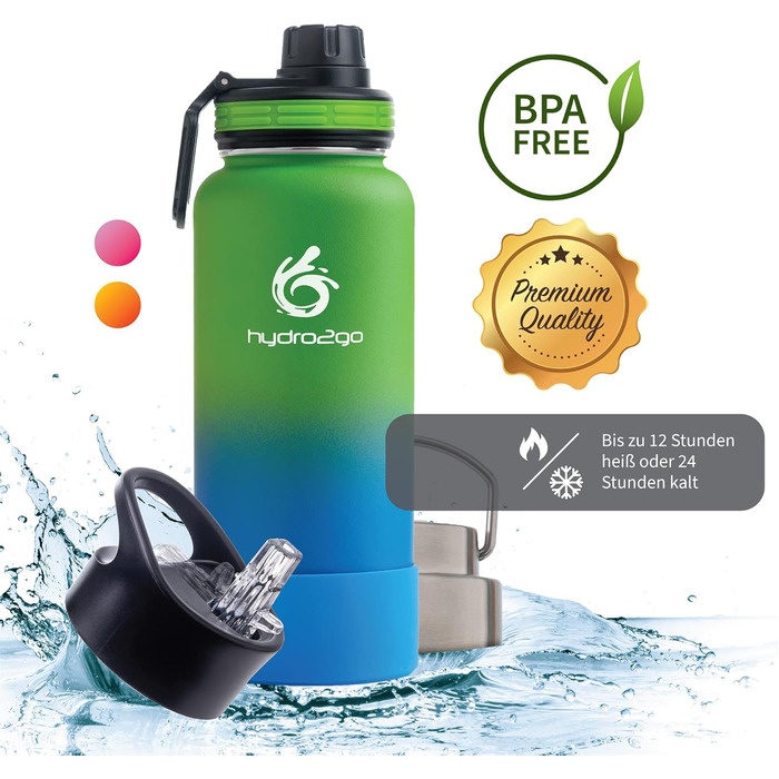 Stainless Steel Drinking Bottle – BPA-Free Thermo Bottle for Kids, School, Sports & Outdoor – Keeps Drinks Hot up to 12H and Cold up to 24H – Includes 3 Drinking Caps – 950 ml (Earth)
