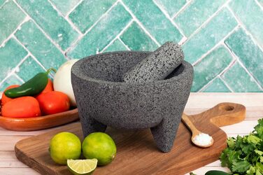 Набір для приготування їжі YOPIDO Molcajete: ступка та товкачок з лави, подрібнювач часнику, 18 см (4 UK)