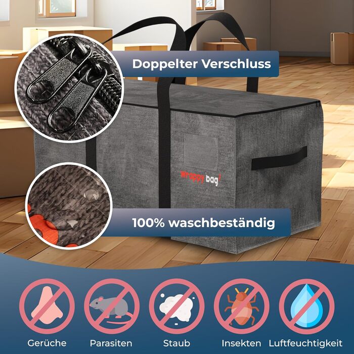 Pack of 4 Large Plastic Storage Bags – XXL Bags for Moving & Travel – Sturdy, Thick & Waterproof with Reinforced Handles – for Clothes & Bedding – 75 x 36 x 38 cm (Gray, 4 Pieces)