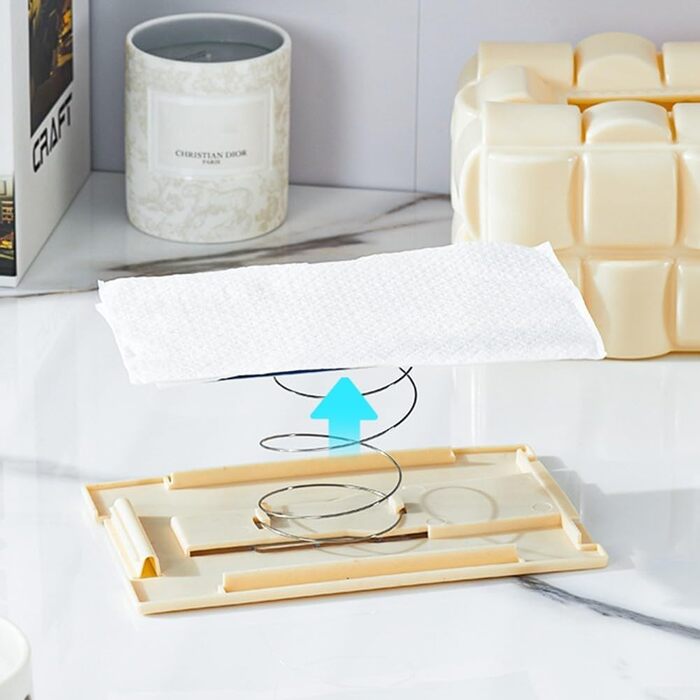Tissue Box Holder, Multifunctional, Waffle Tissue Box Dispenser, Napkin Cover for Home, Office, Restaurant (Cream)