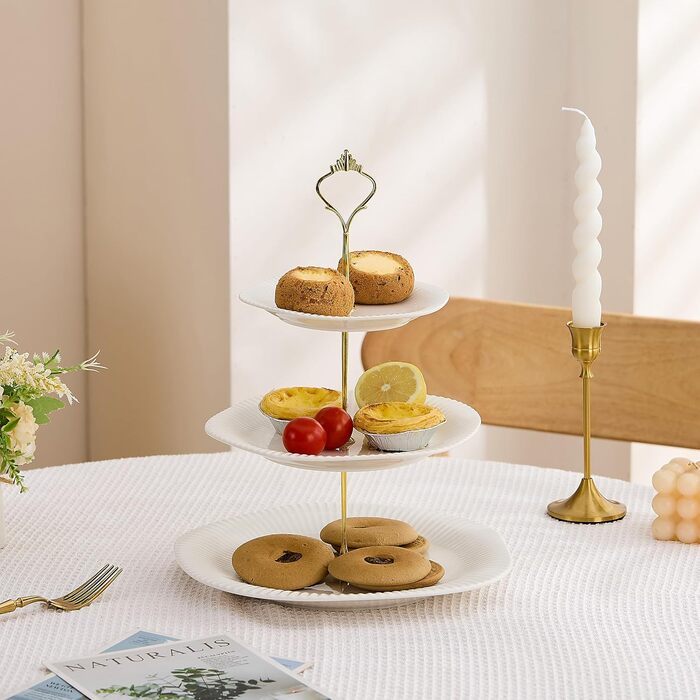 Керамічний триярусний стійка для тістечок та десертів Swuut, зелена, з підставкою для чашки