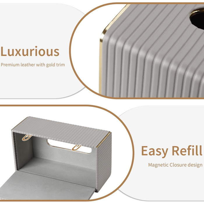 Стильна тканинна коробка для серветок з PU шкіри (світло-сіра в смужку)