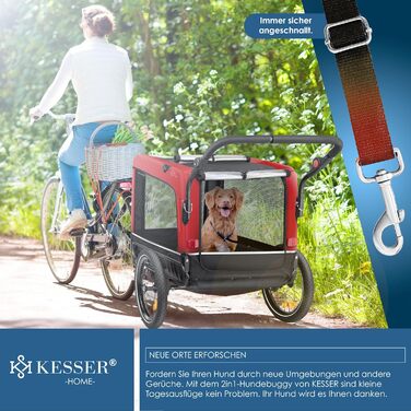 KESSER® Візок для собак Боксер 3-в-1: візок, бугі та велопричіп. Великий об'єм 240 л, амортизація, поворотне переднє колесо 360°, матеріал 600D Oxford Canvas, SmartSpace, вантажопідйомність 40 кг, зелений (червоний)