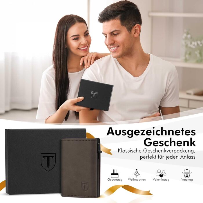 Чоловічий гаманець TENBST з відділенням для монет, Slim Wallet, картхолдер на 8-10 карт, RFID захист, преміум якість, портмоне, коричневий