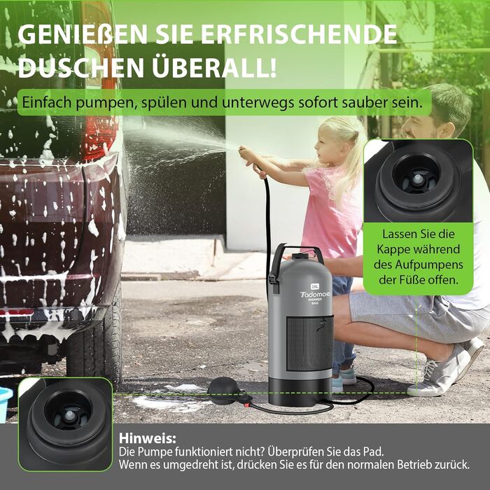 Сонячний душ для кемпінгу на 20 літрів з насосом, сумка та душ для відпочинку, подорожей та туризму (сірий)