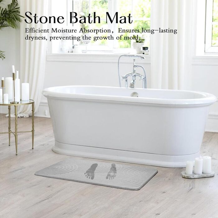 Amilutuo Badematte Stein, Diatomite Stone Bath Mat, Non-Slip Stone Bath Mat, Quick-Drying Stone Bath Mat (LightGrey B, 60 x 39 cm) Lightgrey B 60 x 39 CM