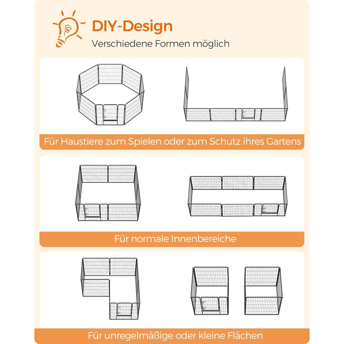 Вольєр для тварин Feandrea Freilaufgehege XL (77x80 см), чорний, з 8 панелей, DIY, для дому та вулиці