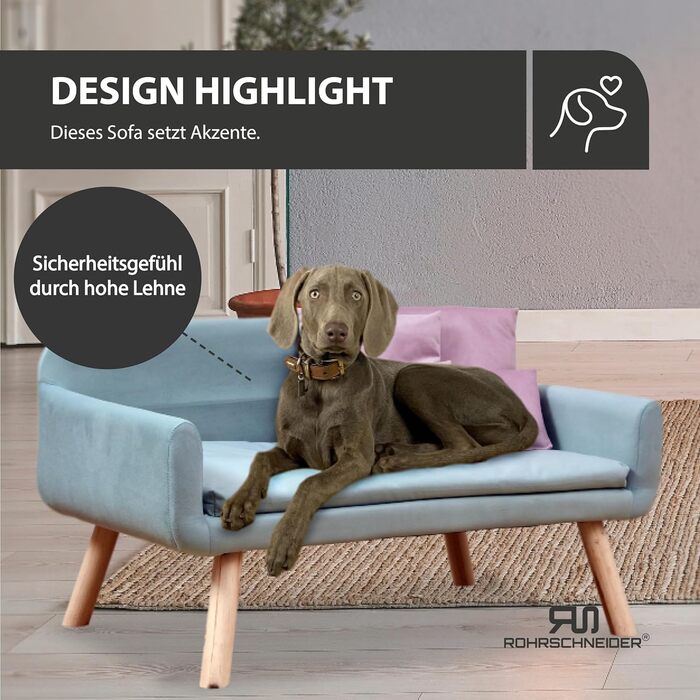 Софа для собак Rohrschneider Chicago | Миється, для собак маленьких та середніх порід | Макс. вага 50 кг | Зручна, Made in EU | 103x57x50 см | Сумка для відходів (Блакитна)