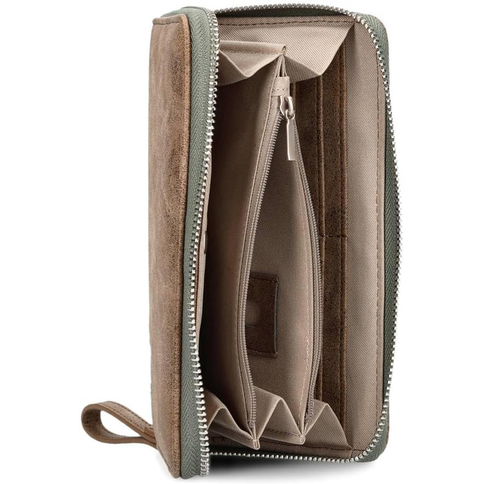 Two large women's wallets/purses O.Wallet OW2 brown vintage-style wallet, wallet with all-around zipper, 15 card slots, 2 bill compartments, coin pocket & viewing window