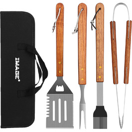 Набір аксесуарів для гриля 4 шт. з високоякісним гриль-посудом (щипці, лопатка, виделка, щітка та сумка) для приготування їжі на задньому дворі, кемпінгу та відпочинку на природі. Ідеальний подарунок для чоловіків.